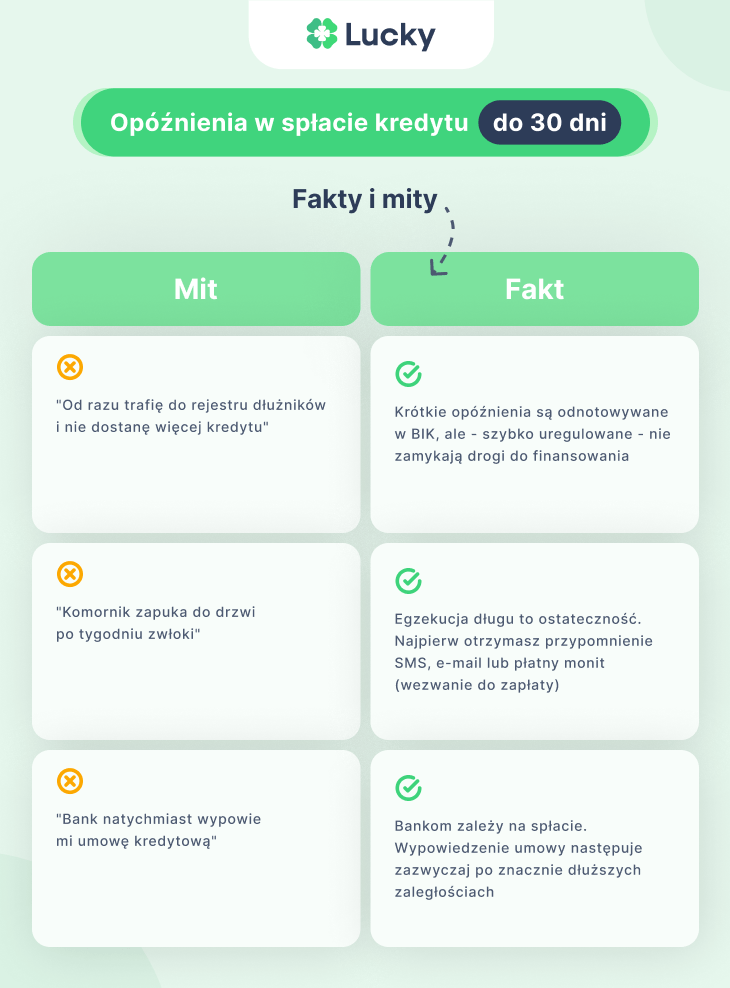 Opóźnienie w spłacie kredytu do 30 dni fakty i mity
